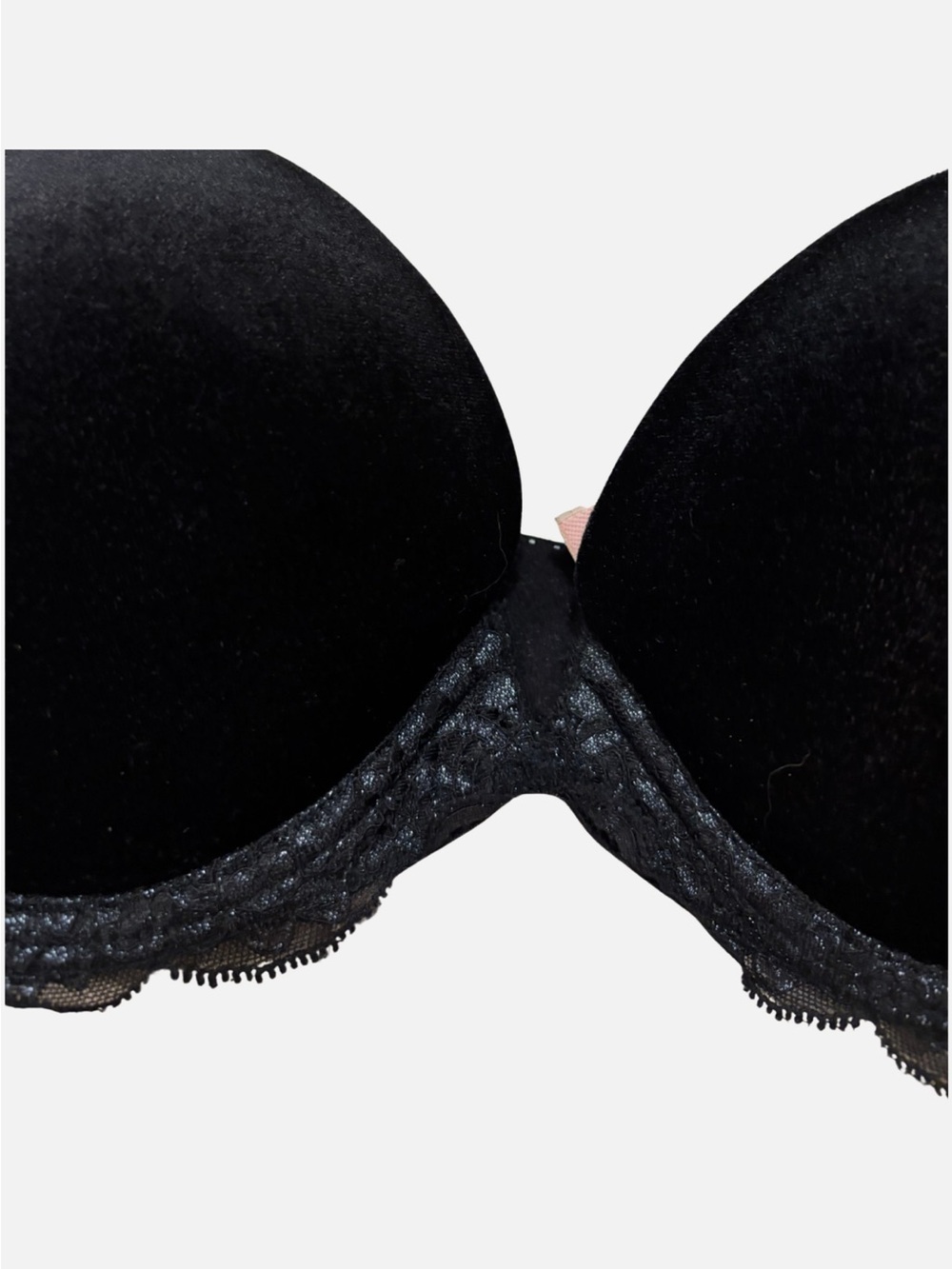 Victoria's Secret Y2K True Vintage 2001 Black Velour & Lace Push-Up Bra 36C - Picture 2 of 5